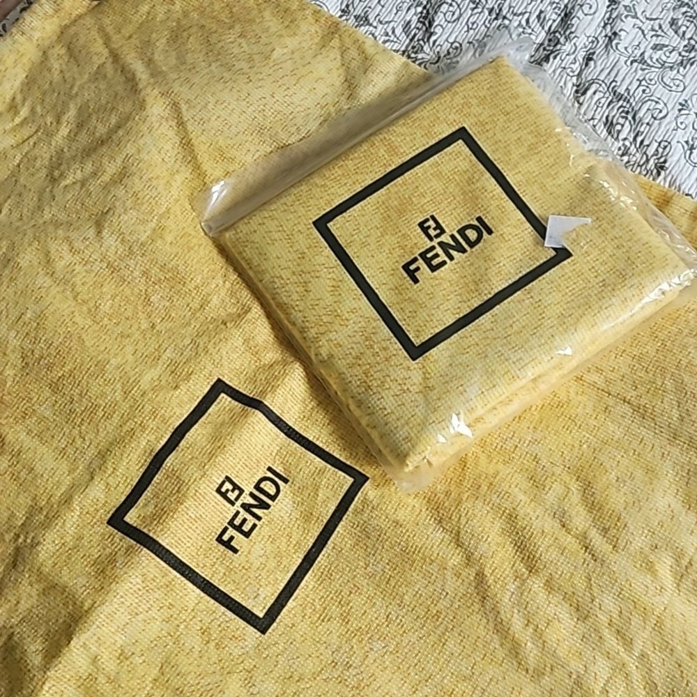 Vintage Authentic Fendi Zucca Yellow Logo Drawstring Dust Bag